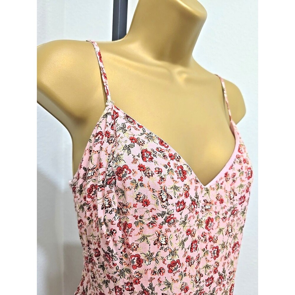Y2K Babydoll Ditsy Floral Dress Med Pink Smocked Full Asymmetric Cottage Fairy